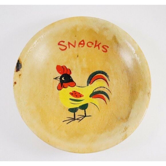 Nevco Other - VTG Nevco Wood Rooster Snack Bowl Hand Painted No Handle Primitive Country Japan